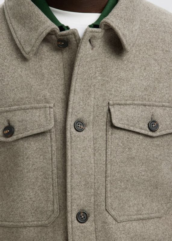 Selected Homme Mitch Wool Blend Shacket Deep Taupe