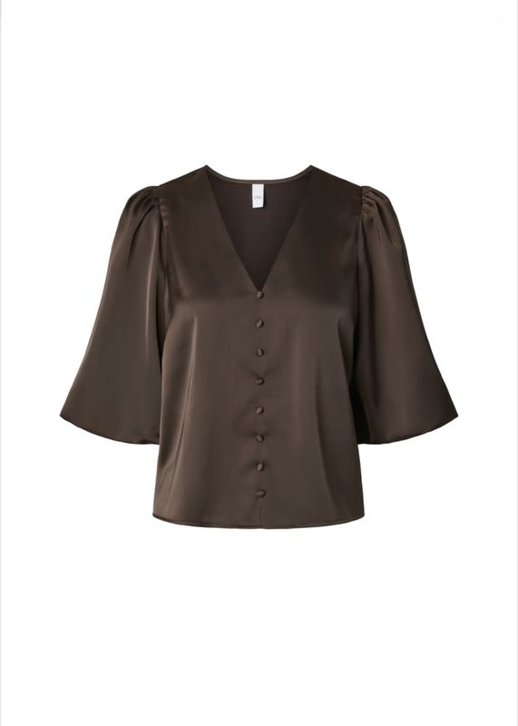YAS Pella 2/4 V-Neck Topp Chocolate Brown 