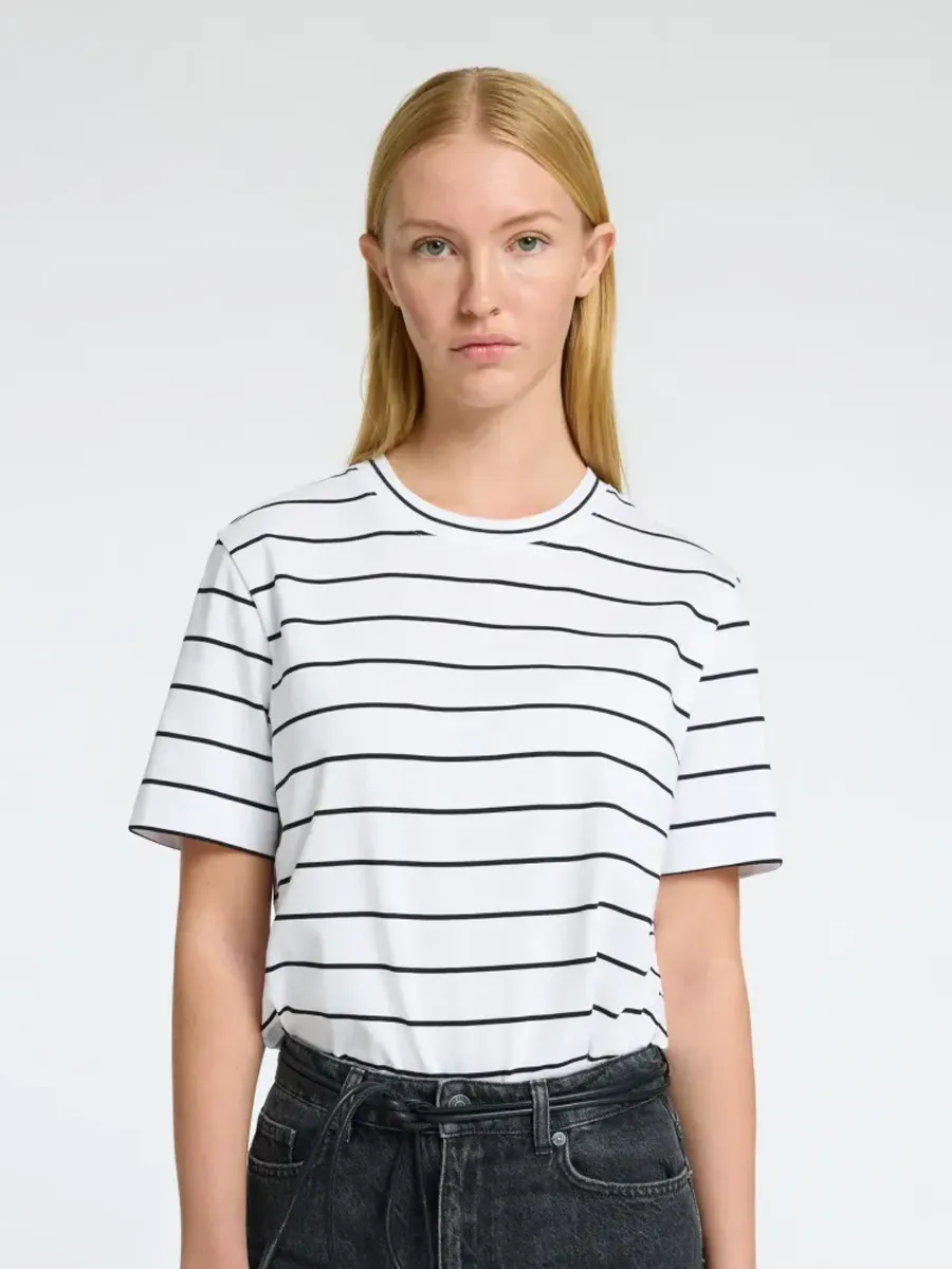 Selected Femme Essential Striped Boxy T-shirt BRIGHT WHITE - Black