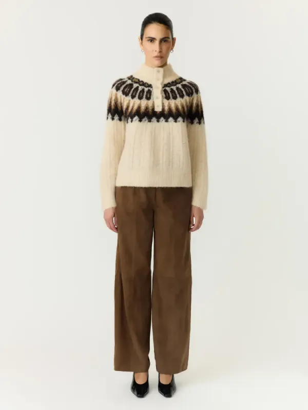 YAS Domina Wool Blend Knit Pullover Wood Ash W. Dijon/Shaved Chocolate