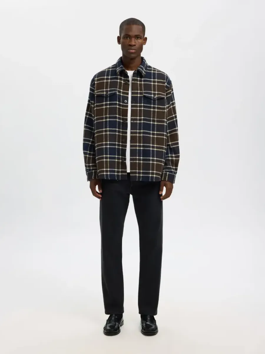 Selected Homme Pablo Wool Blend Overshirt Dark Brown Melange Multicolor
