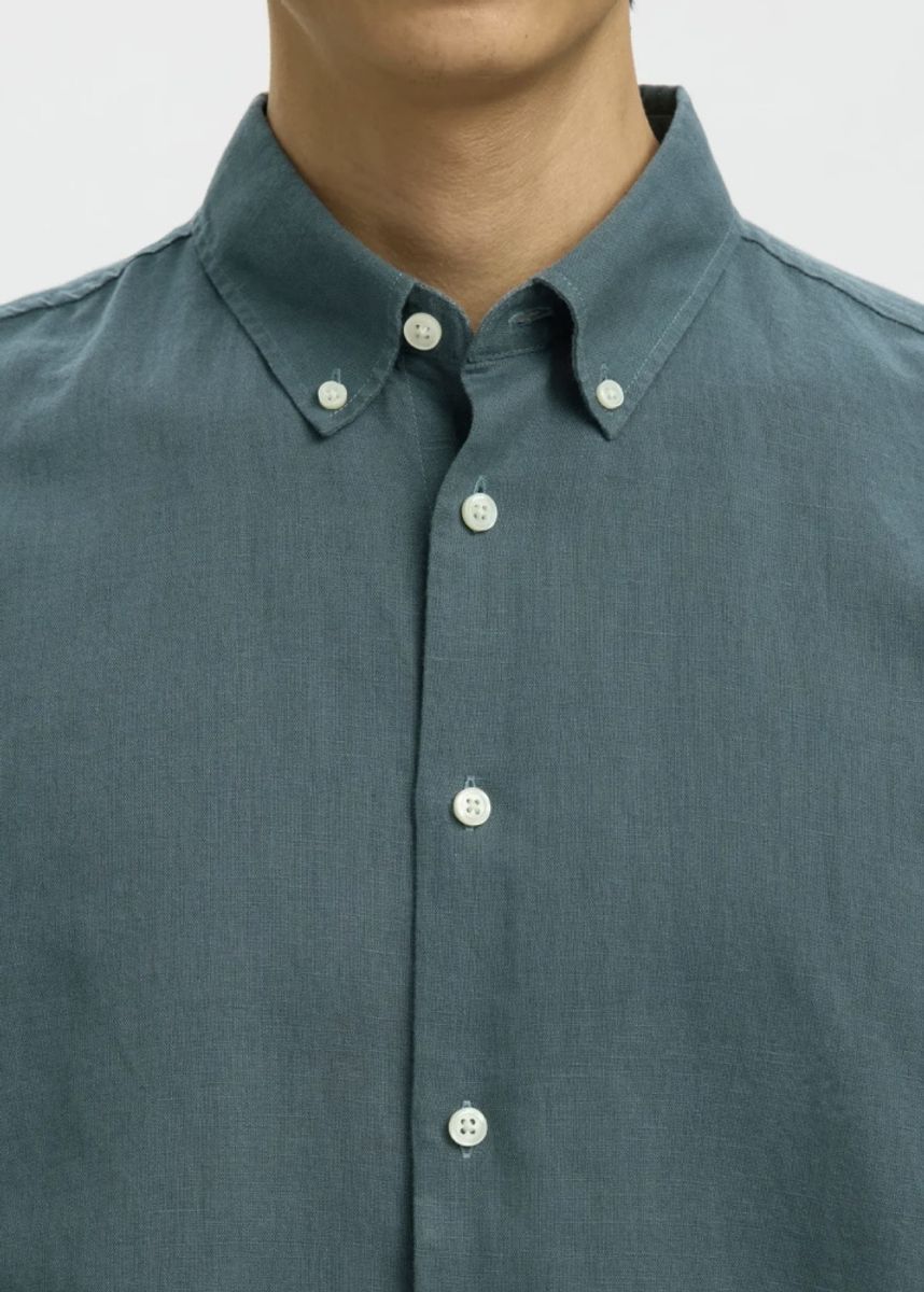 Selected Homme Reg Clay Linen Blend Shirt Balsam Green