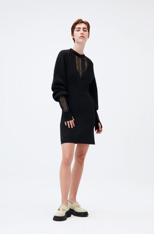 Ganni  V-neck panel Mini Dress Deep Navy