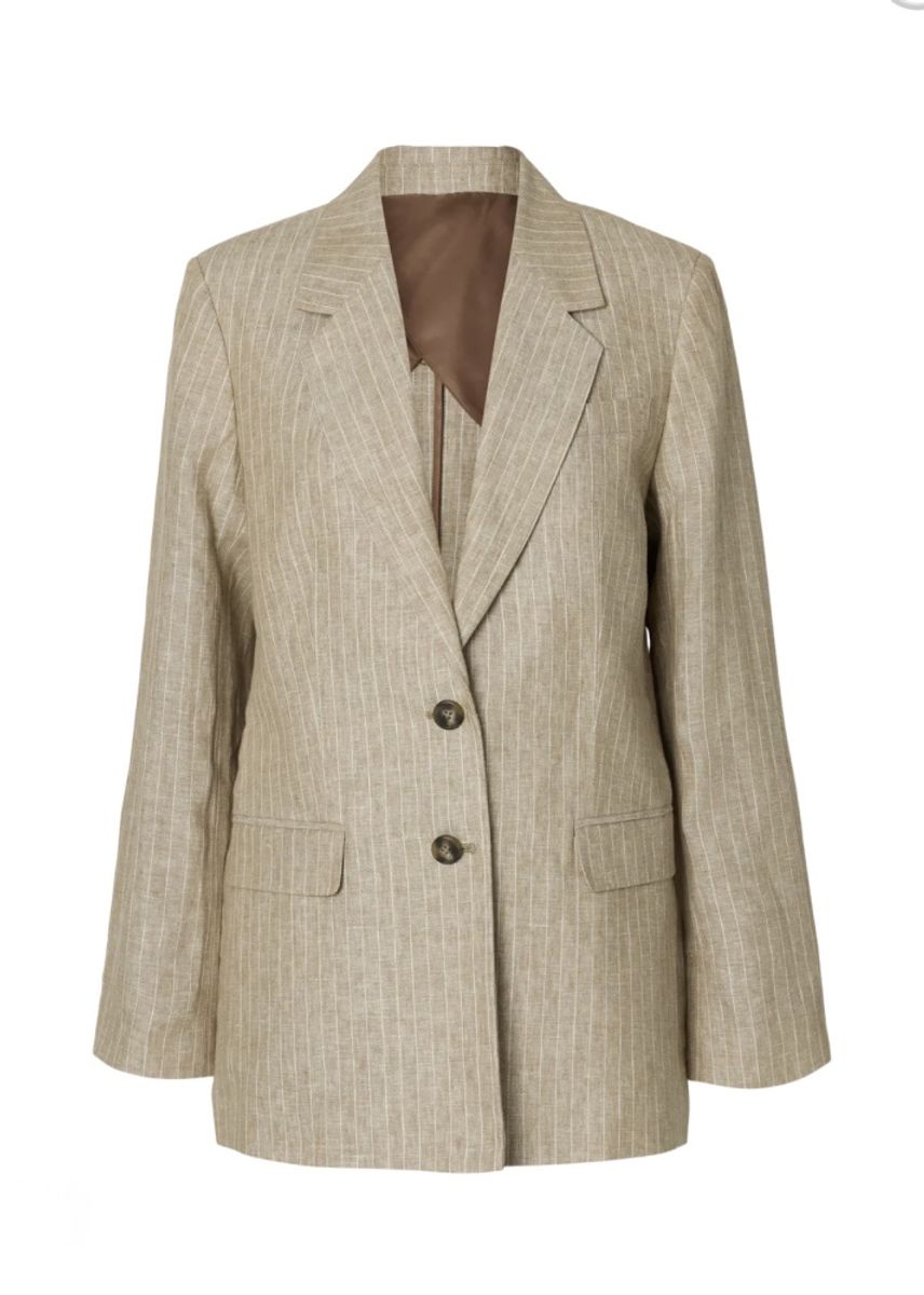 Selected Femme Relaxed Ida Linen Blazer Pinstripe Weathered Teak