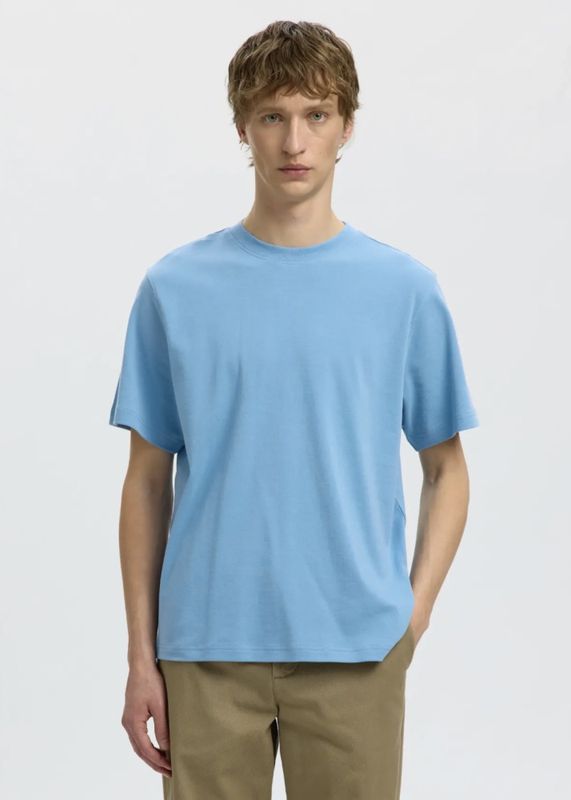Selected Homme Taj Peach O-neck Blissfull Blue