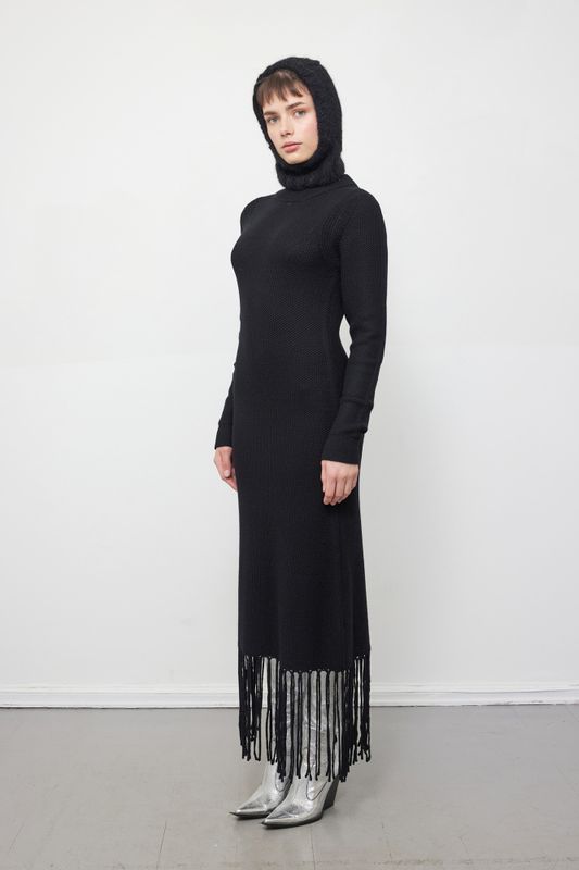 ILAG Rose fringe longsleeve dress Black