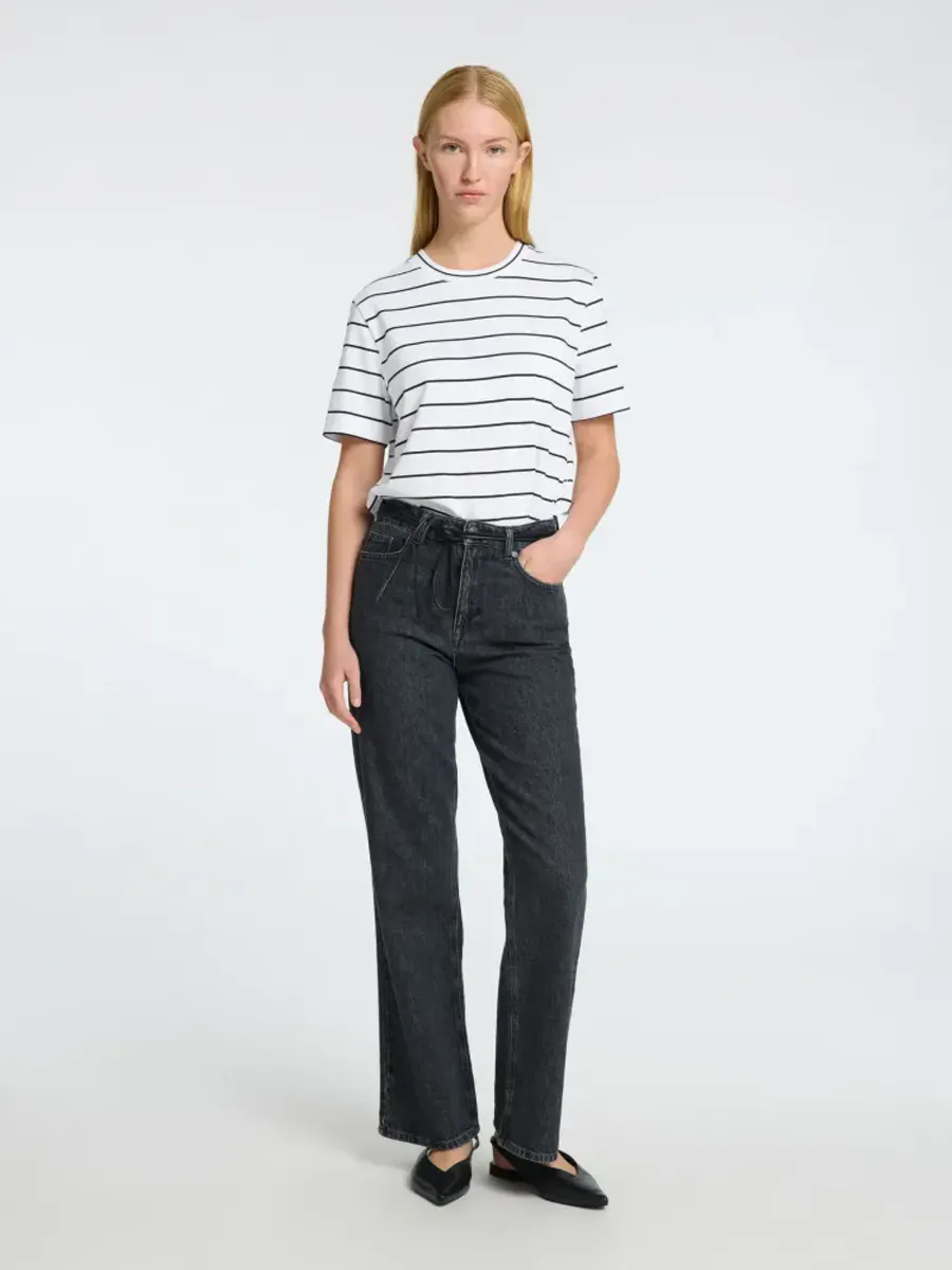 Selected Femme Essential Striped Boxy T-shirt BRIGHT WHITE - Black
