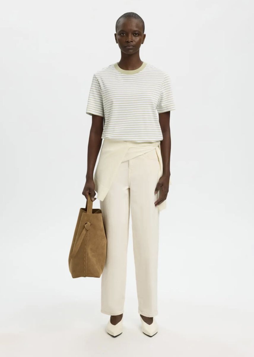 Selected Femme Essential Striped Boxy T-shirt Lint / Bright White