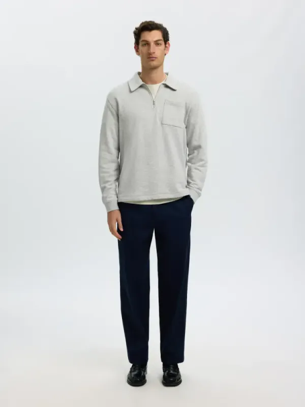 Selected Homme SCOTT LS HALF ZIP SWEAT Light Grey Melange