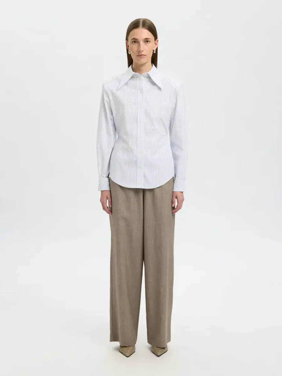 Selected Femme Nicolina Slim Shirt Bright White Blue Stripe