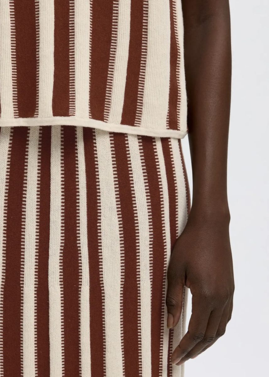 Selected Femme  Lina Knit Long Skirt Birch Stripes/cherry mahogny