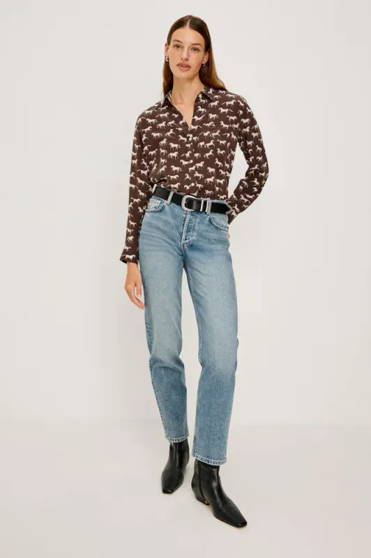 Rails Kate Ivory Horses Shirt 100% Silke