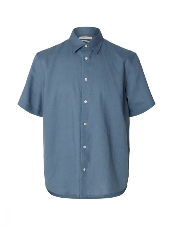 Selected Homme RegClaus Clay Linen Blend Shirt Blue Mirage 