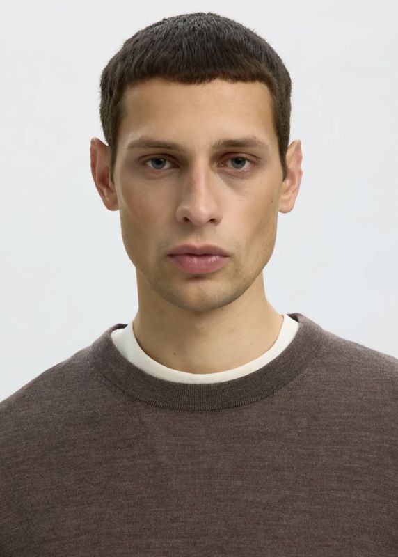 Selected Man Tray Knit Merino Crew Delicioso 100% Merinoull