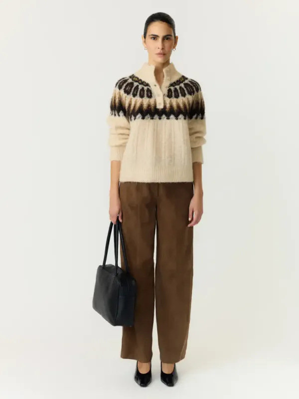 YAS Domina Wool Blend Knit Pullover Wood Ash W. Dijon/Shaved Chocolate