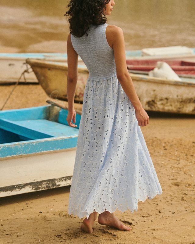 byTiMo Broderie Anglaise Smocking Dress Light Blue
