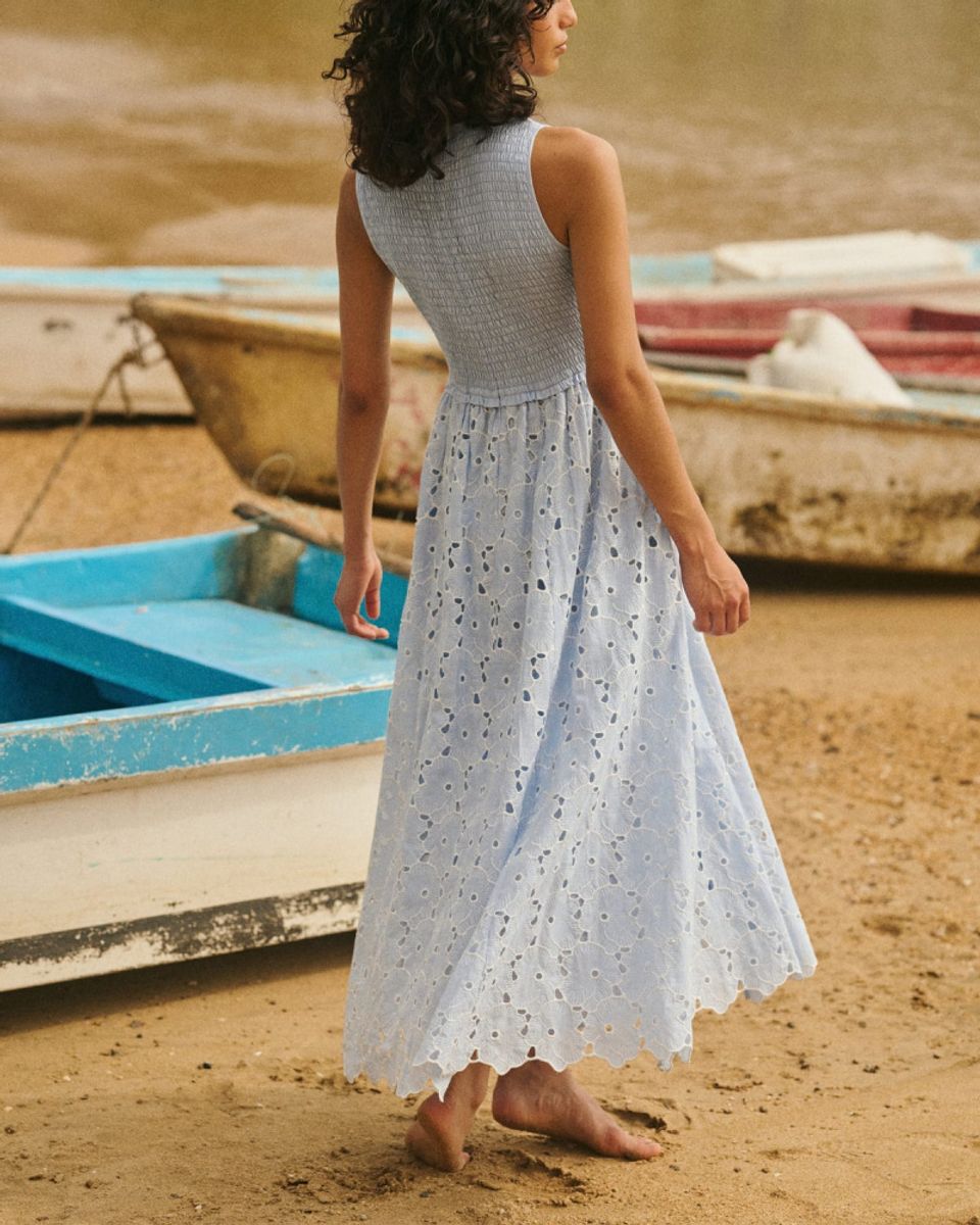 byTiMo Broderie Anglaise Smocking Dress Light Blue