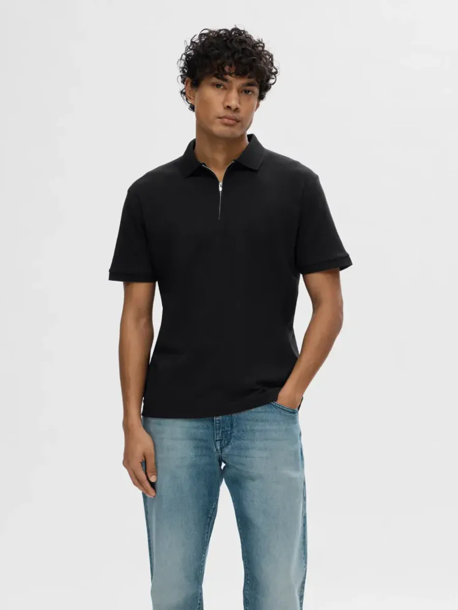 Selected Homme Fave Zip Polo Black