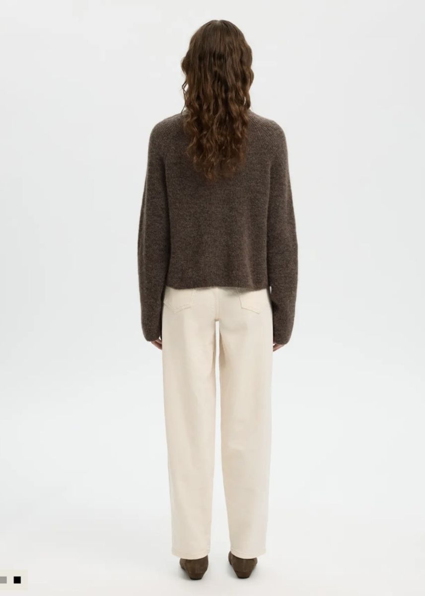 Selected Femme Sia Ras Knit Short Cardigan Chocolate Chip