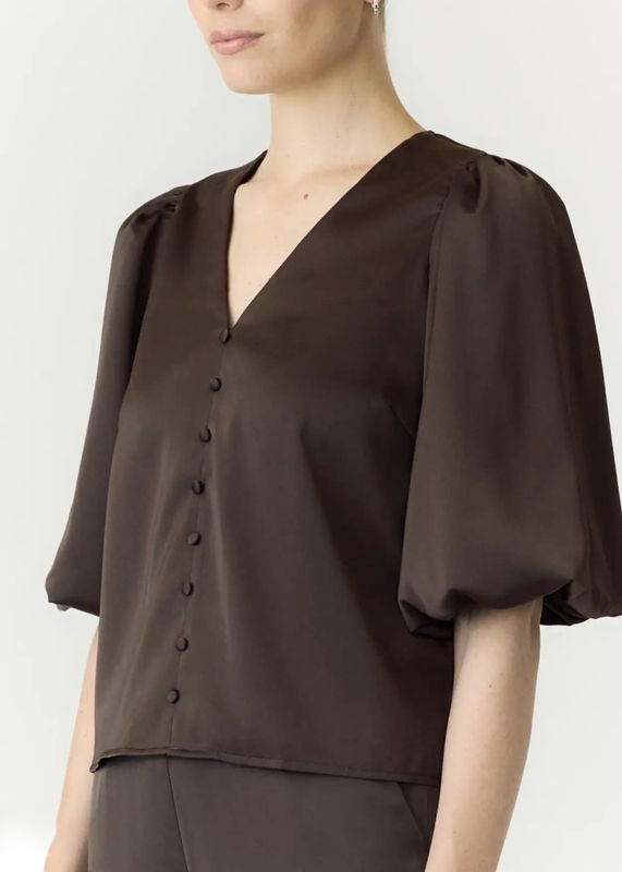 YAS Pella 2/4 V-Neck Topp Chocolate Brown 