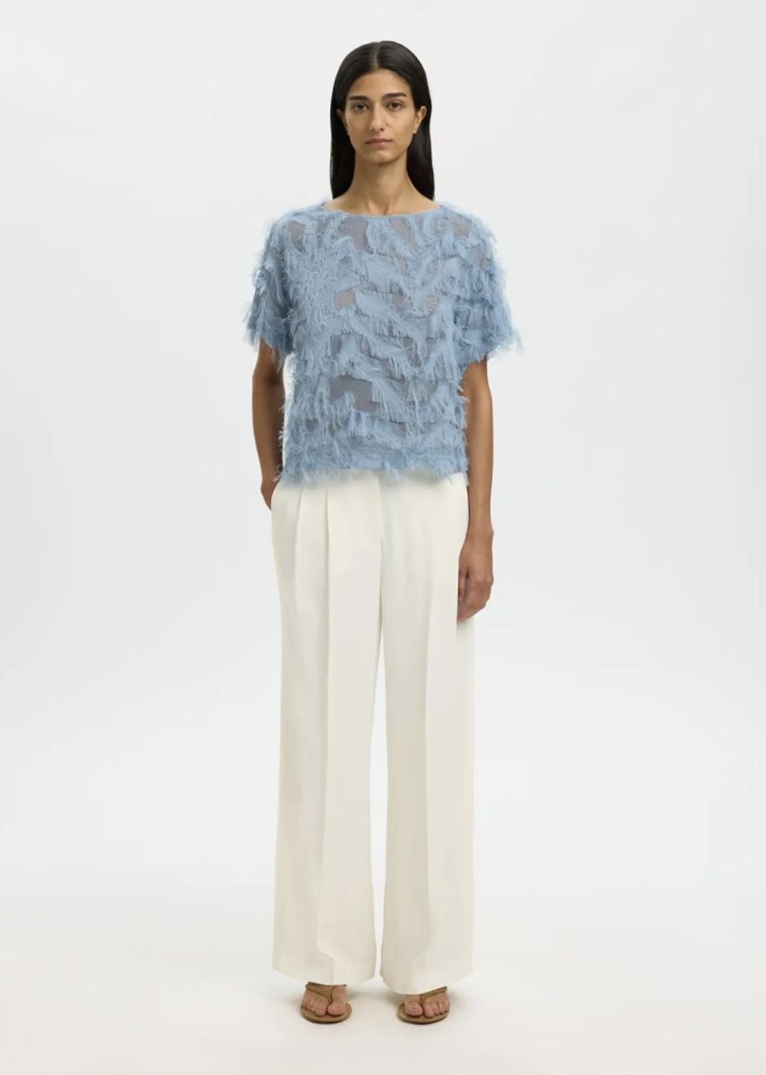 Selected Femme Myline Boat Neck Top Dusty Blue 