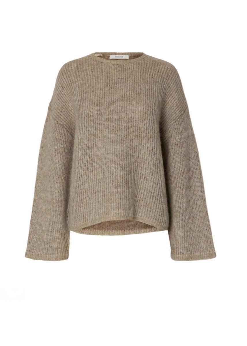 Selected Femme LULU LOOSE LS KNIT O-NECK Cashmere Chocolate Chips