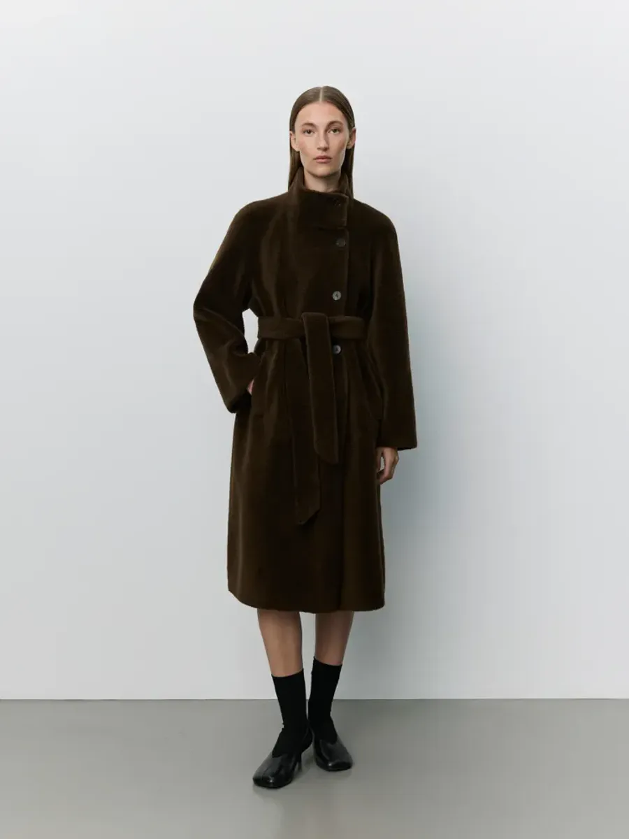 Sofie Schnoor Margit Wool Fur Coat Dark Brown