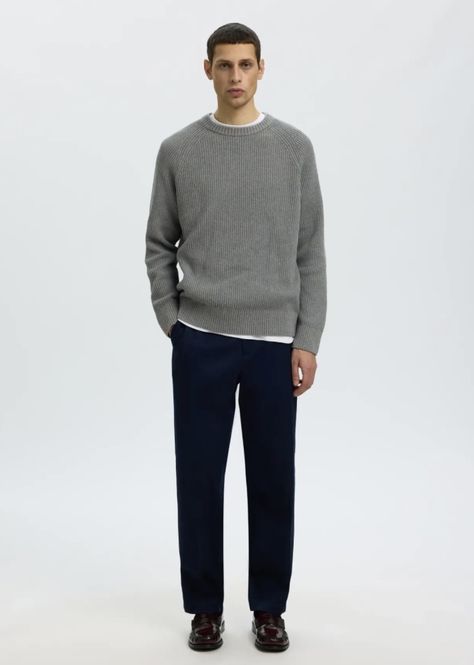 Hovedbilde Selected Homme Braun Knit Crew Neck Medium Grey Melange 