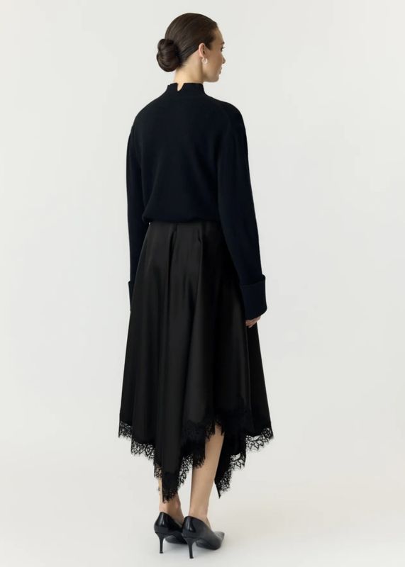 YAS Florian Lace Satin Long Shirt Black 