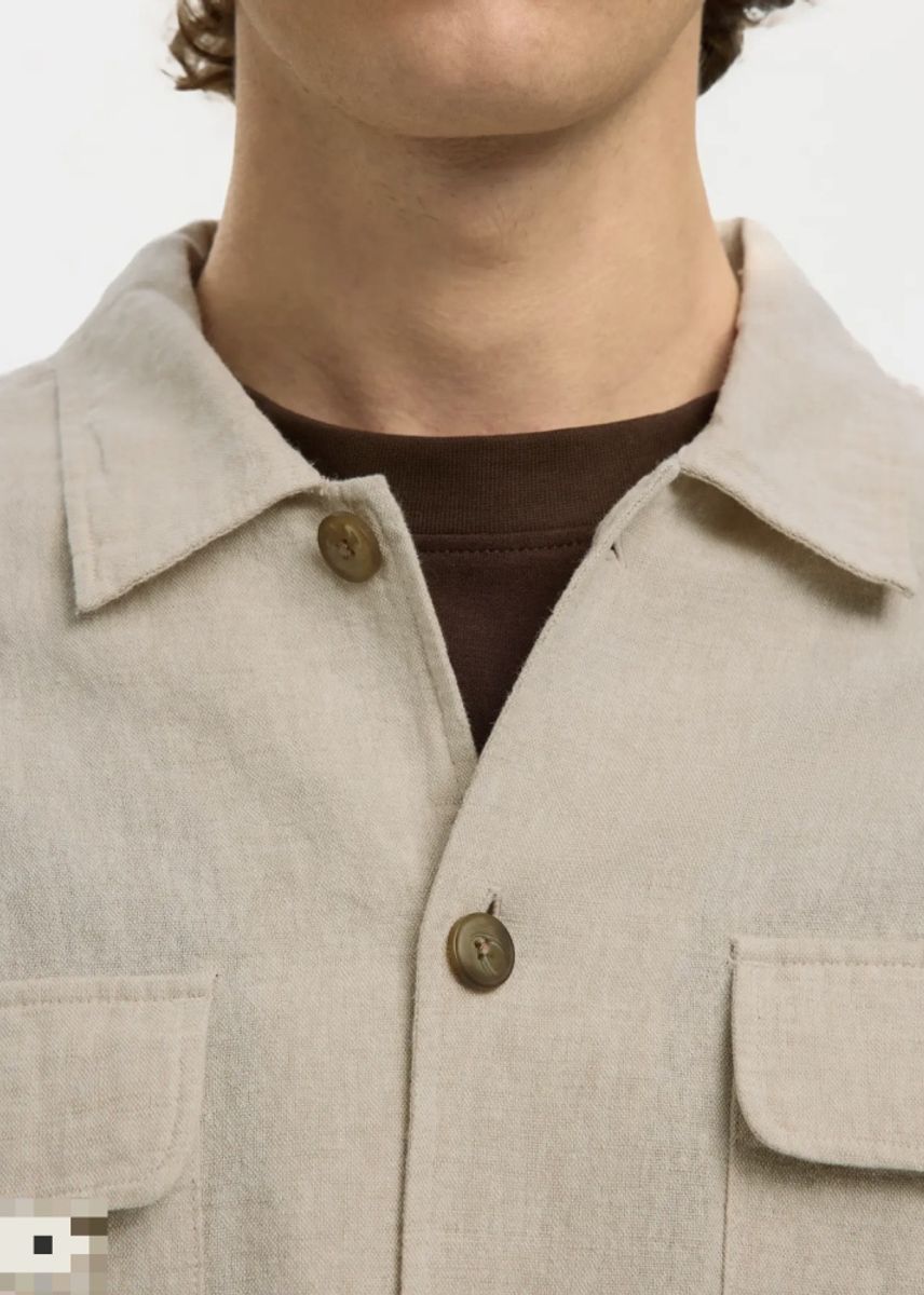 Selected Homme Motto Leroy Linen Blend Overshirt Pure Cashmere W. WHITE