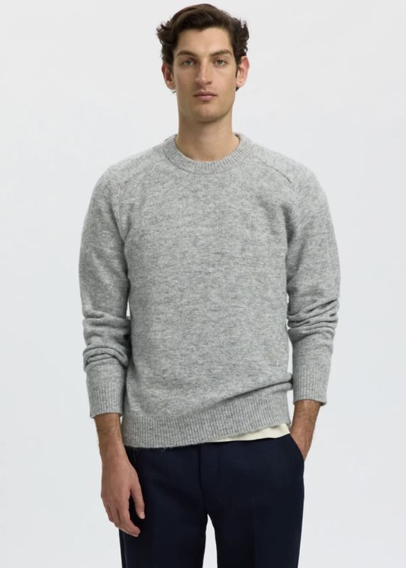 Selected Man Rai Knit Crew Neck Light Grey Melange
