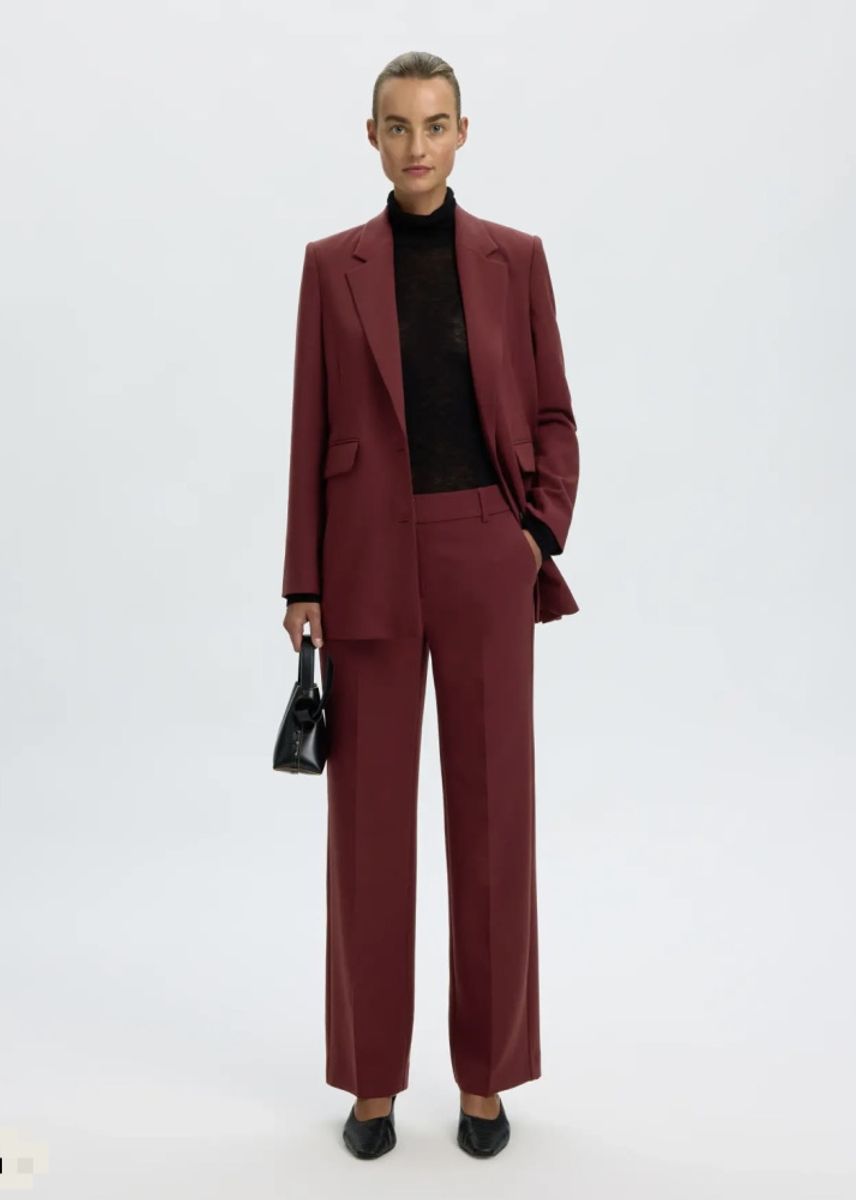 Selected Femme Rita Wide Pant Melange Tawny Port Melange