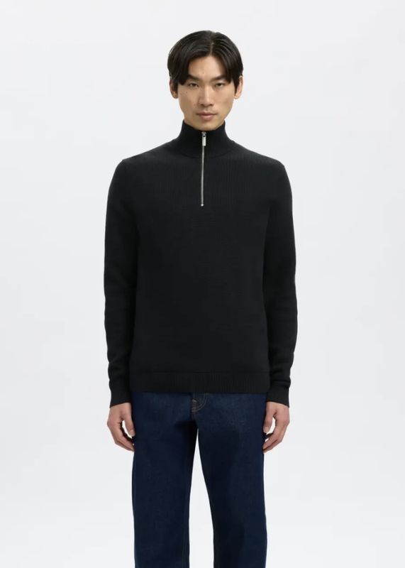 Selected Homme Dane Knit Structure Half Zip Black