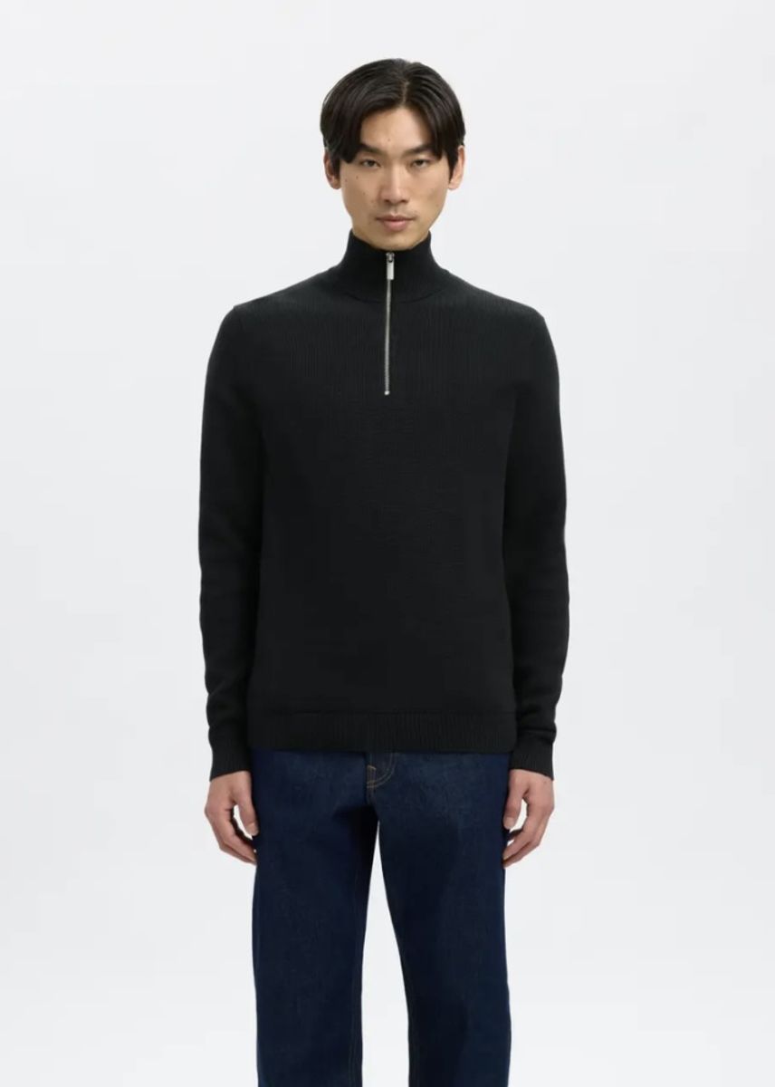 Selected Homme Dane Knit Structure Half Zip Black