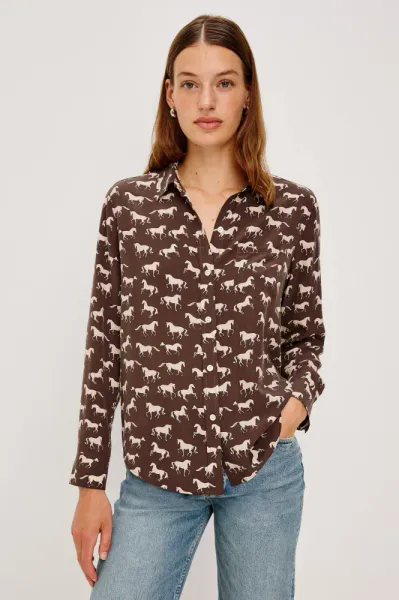 Hovedbilde Rails Kate Ivory Horses Shirt 100% Silke