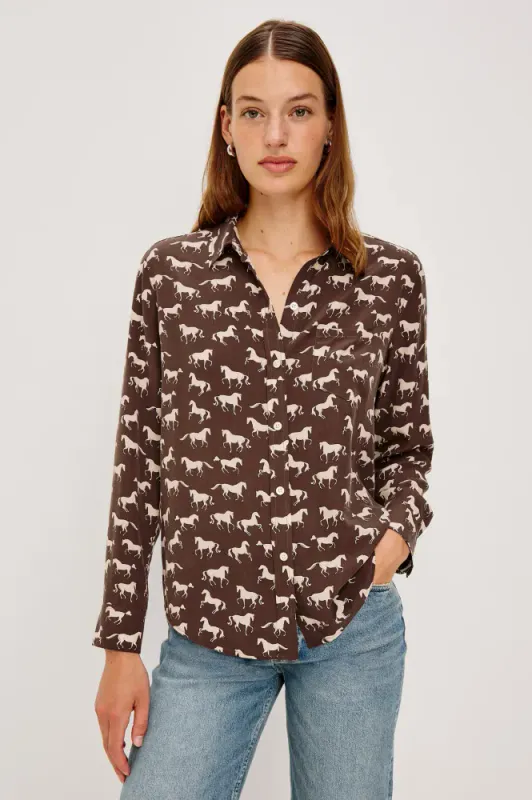 Rails Kate Ivory Horses Shirt 100% Silke