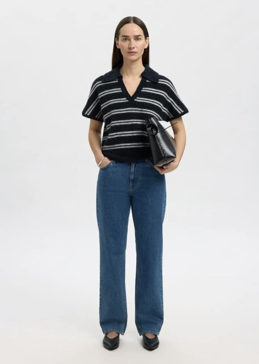 Selected Femme  Lulu Knit Polo Dark Sapphire Stripes 