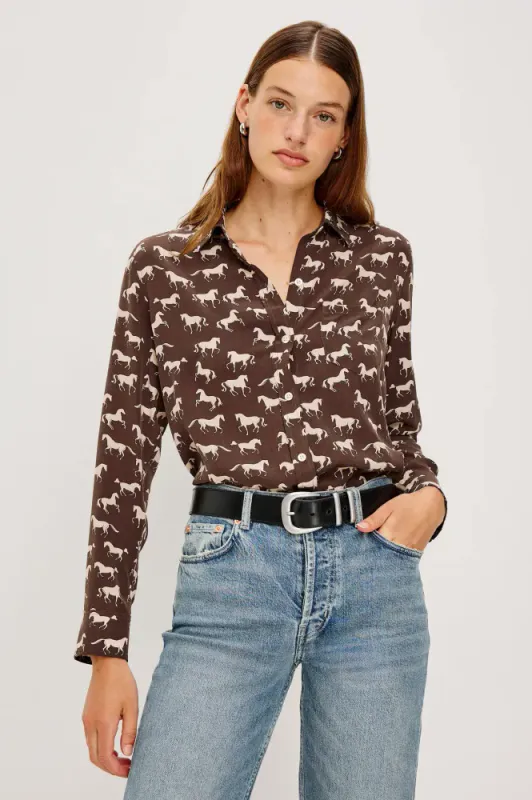 Rails Kate Ivory Horses Shirt 100% Silke