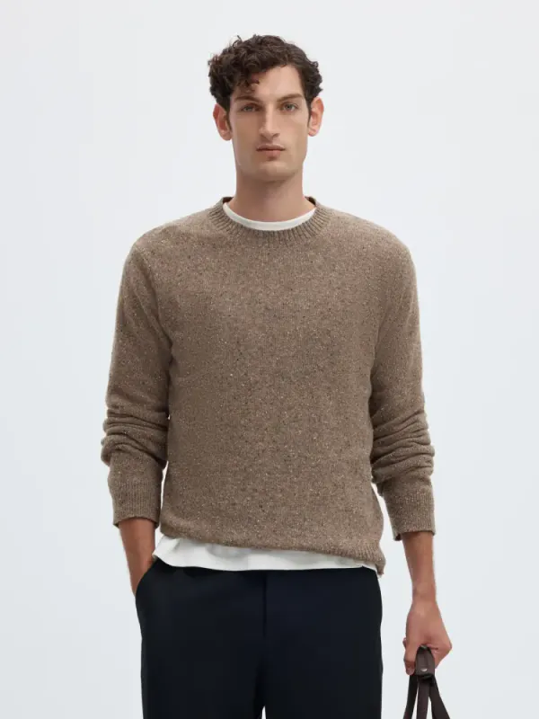 Selected Men Neil Knit Crew Neck Chocolate Chip