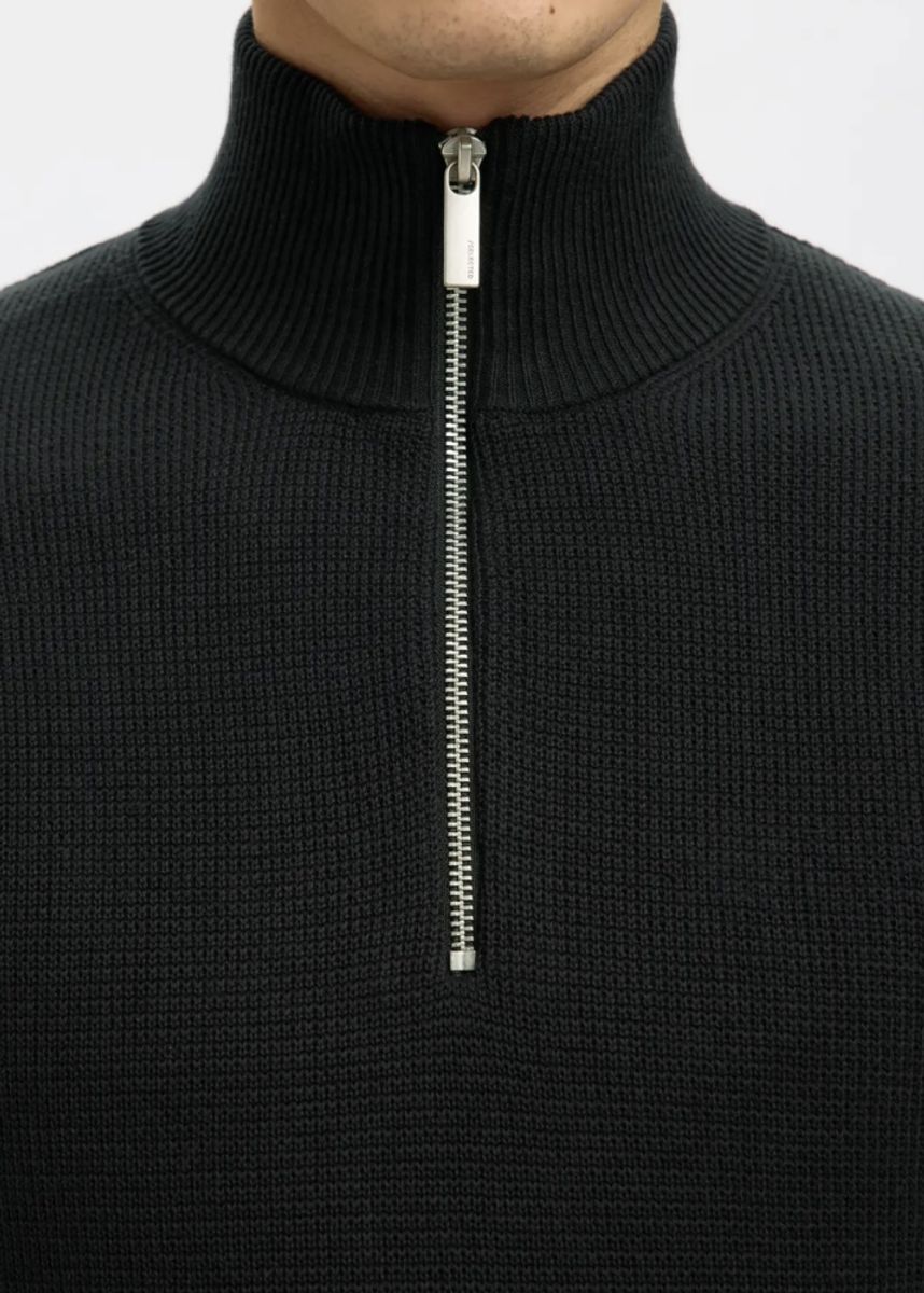 Selected Homme Dane Knit Structure Half Zip Black