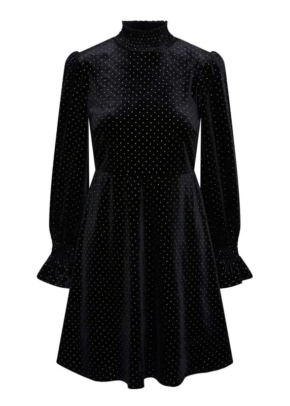 YAS Riva High Neck Velvet Dress Black 