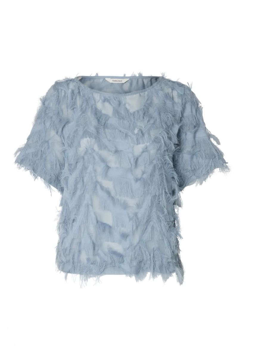 Selected Femme Myline Boat Neck Top Dusty Blue 