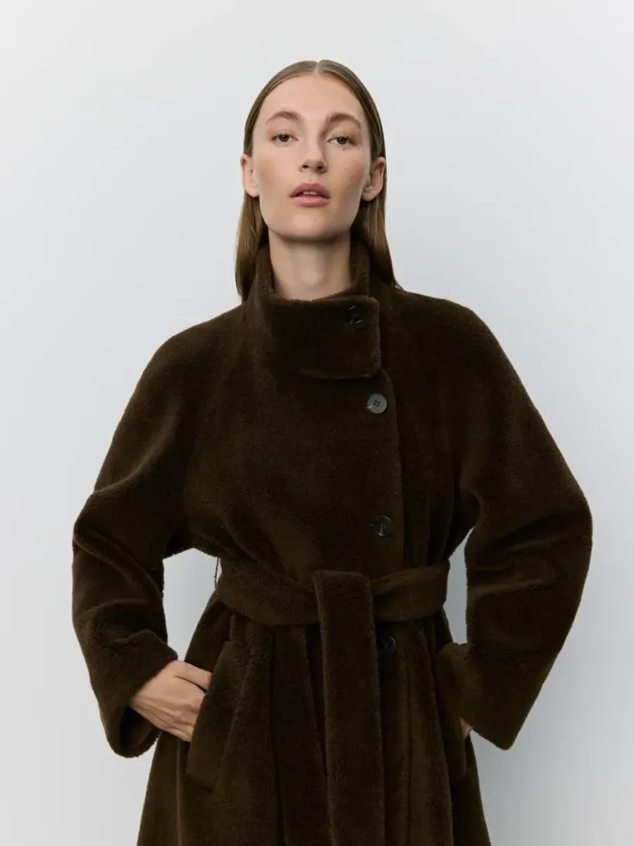 Sofie Schnoor Margit Wool Fur Coat Dark Brown