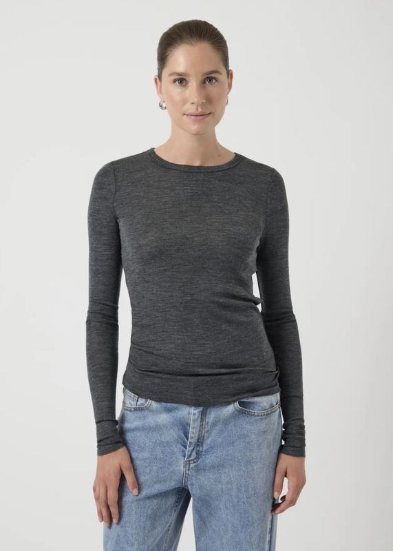 YAS Woolin Wool Genser Dark Grey Melange