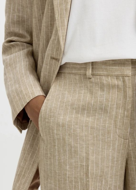 Selected Femme  Wide Ida Linen Pant Weathered Teak Pinstripe