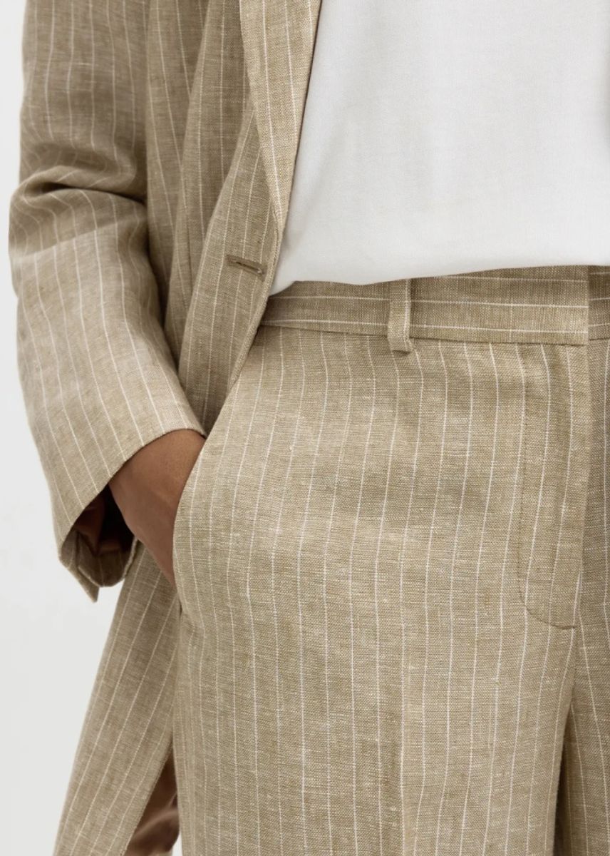 Selected Femme  Wide Ida Linen Pant Weathered Teak Pinstripe