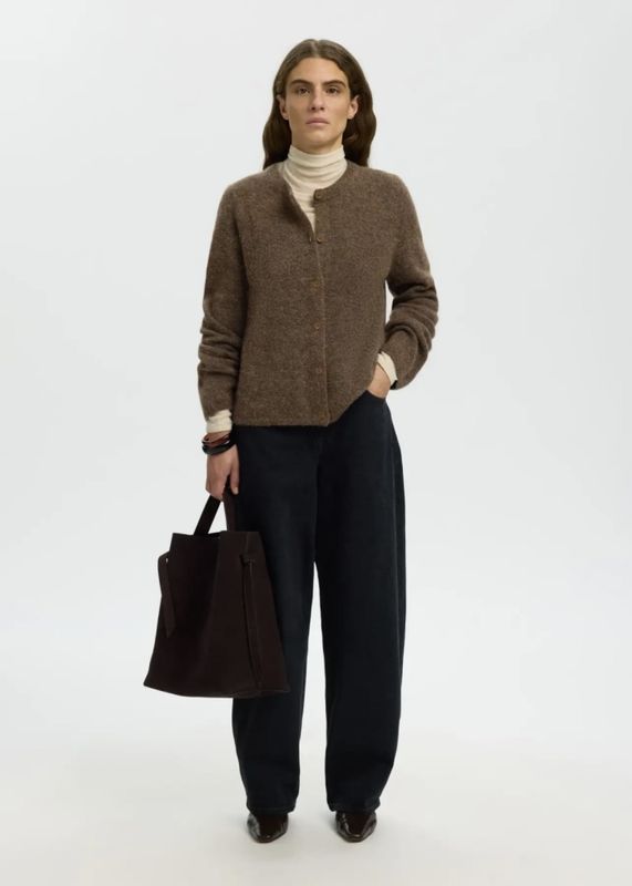 Selected Femme Lulu New Knit Cardigan Dachshund Melange