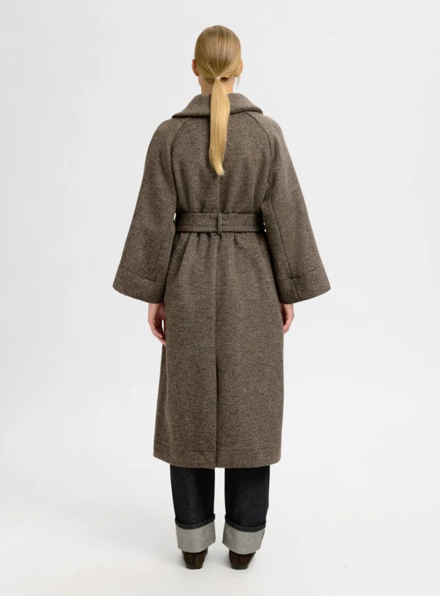 Selected Femme Ida 7/8 Sleeve Wool Blend Coat Birch Delicioso