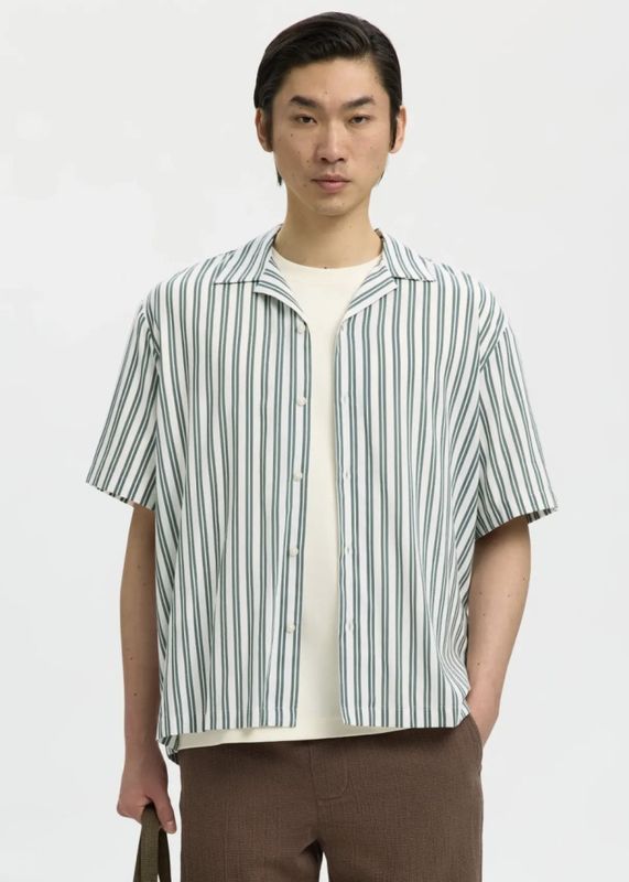 Selected Men Shirt Mix Balsam Green White Stripes