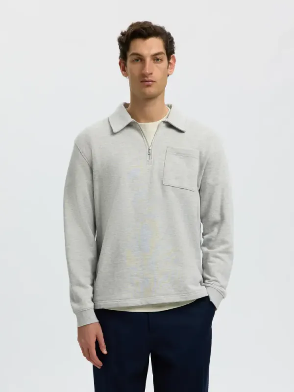 Selected Homme SCOTT LS HALF ZIP SWEAT Light Grey Melange